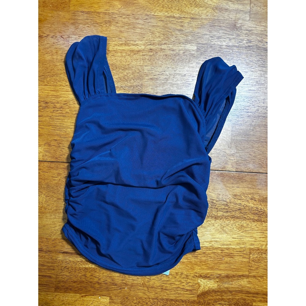 Shein Navy Blue Ruched Mesh Square Neck Tank Top Size S 4 Sleeveless Blouse